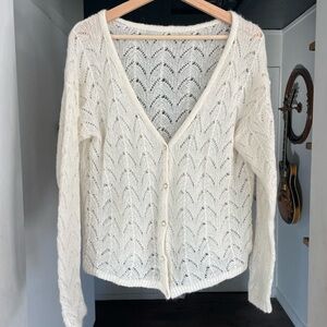 Wilfred Free Reversible Cardigan Cream Medium Lace Knit Alpaca